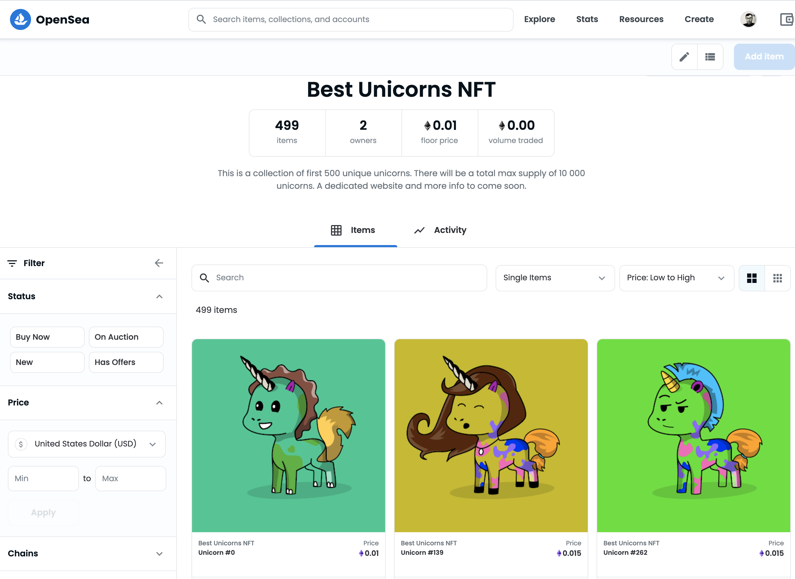 Portfolio Crypto Unicorns